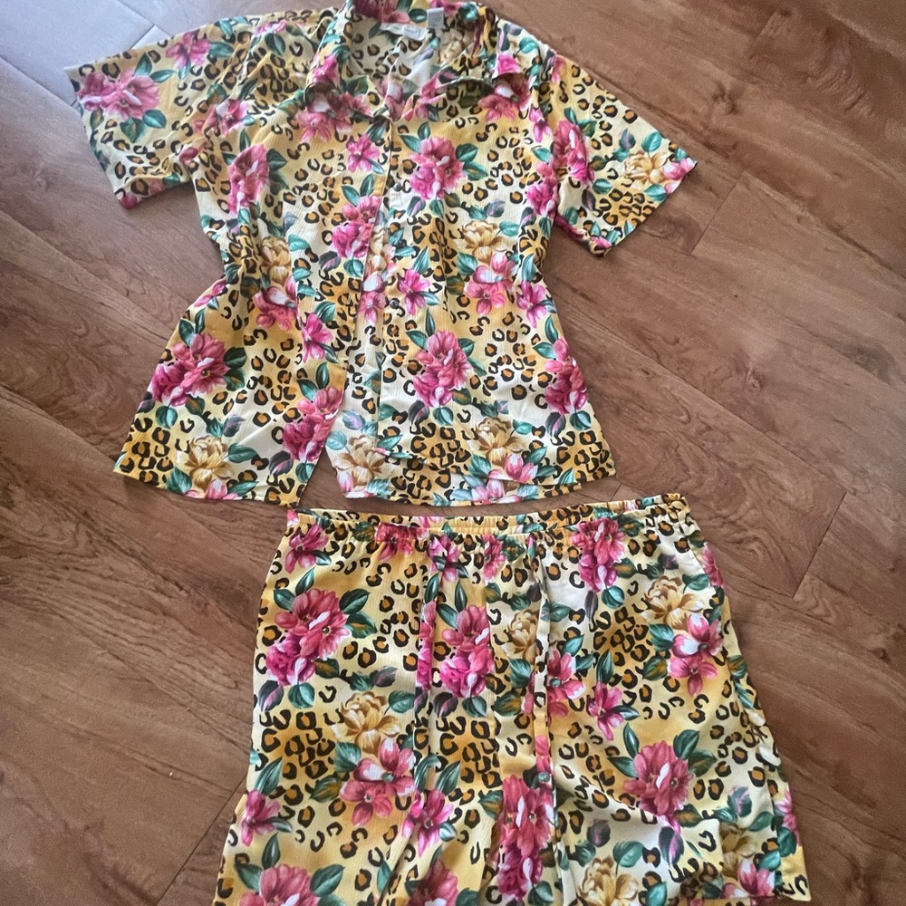 Vibrant Floral and Leopard Women's two piece Set